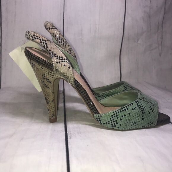 NEW! H&M Snake Skin Green/Beige Slingback Pumps 6 - Picture 3 of 7